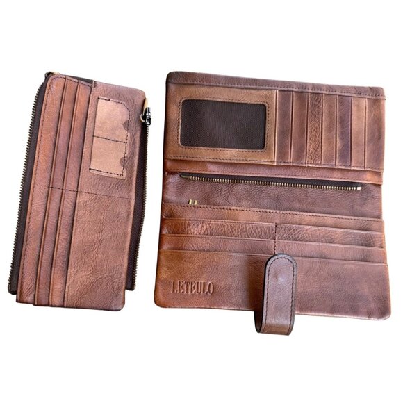 Genuine Leather Brown Zip Wallet With Card Slots & ID Window By Leteulo - Picture 7 of 12